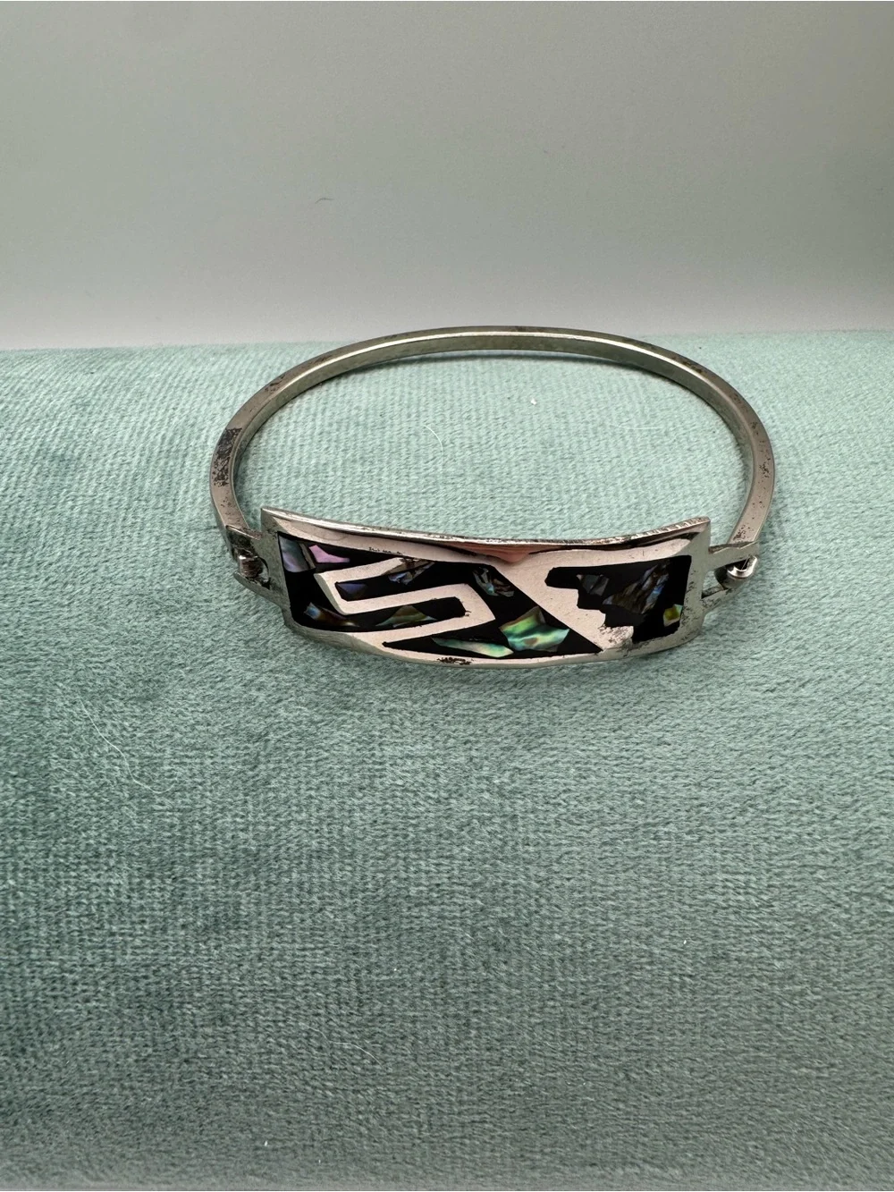 Vintage Alpaca Mexico Abalone Inlay Bangle Bracelet